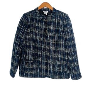 Bonworth Colorful Blue Metallic Thread Tweed Button Front Lined Blazer Size XS/M